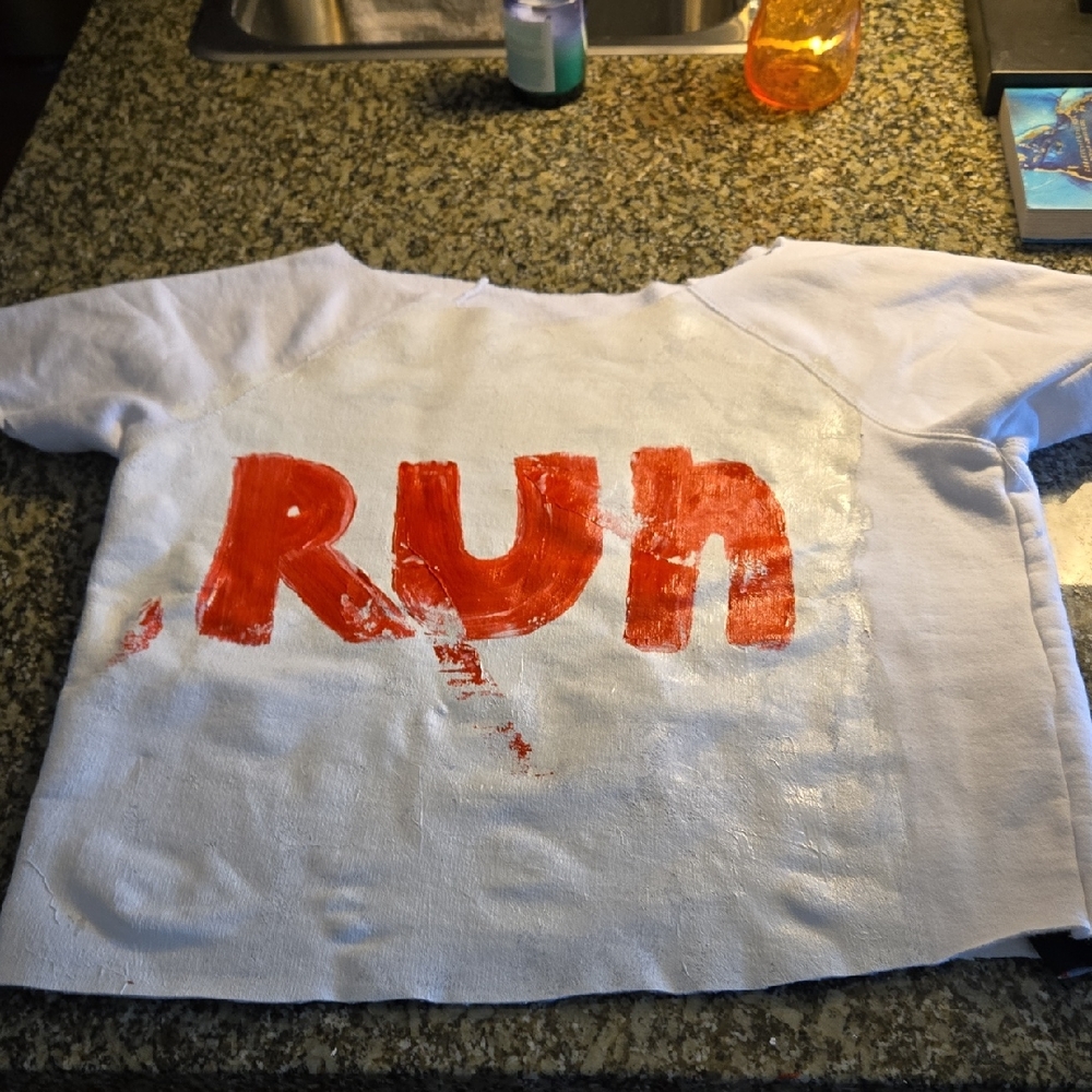 White SweatShirt with Red 'RUN' Graphic Was BTL Med